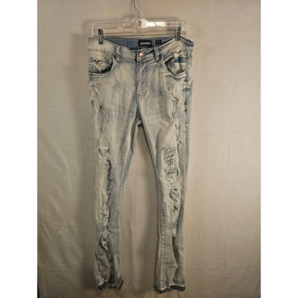 DASH Distressed Light Wash Denim Jeans‎ Men's Size 34/36 Ripped Slim Fit Stretch